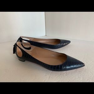 Aquazzura Forever Marilyn Blue Croc Embossed Flats
